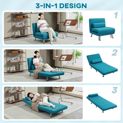 HOMCOM Single Linen-Feel Sleeper Chair - Dark Blue Additional View 4