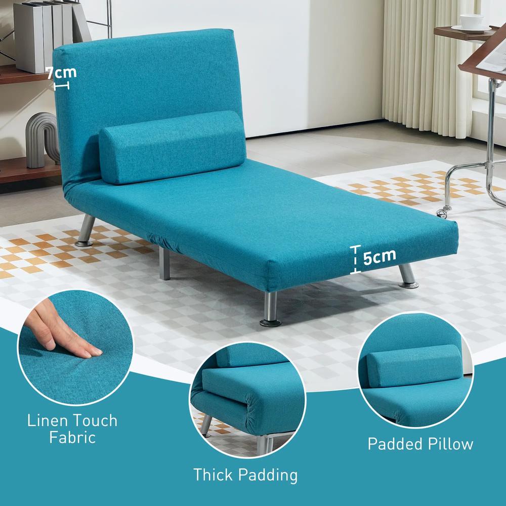 HOMCOM Single Linen-Feel Sleeper Chair - Dark Blue Additional View 6