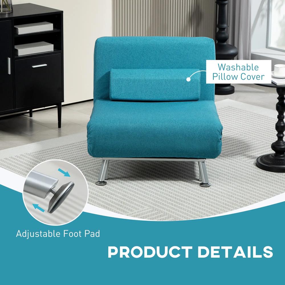 HOMCOM Single Linen-Feel Sleeper Chair - Dark Blue Additional View 7