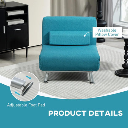 HOMCOM Single Linen-Feel Sleeper Chair - Dark Blue Additional View 7