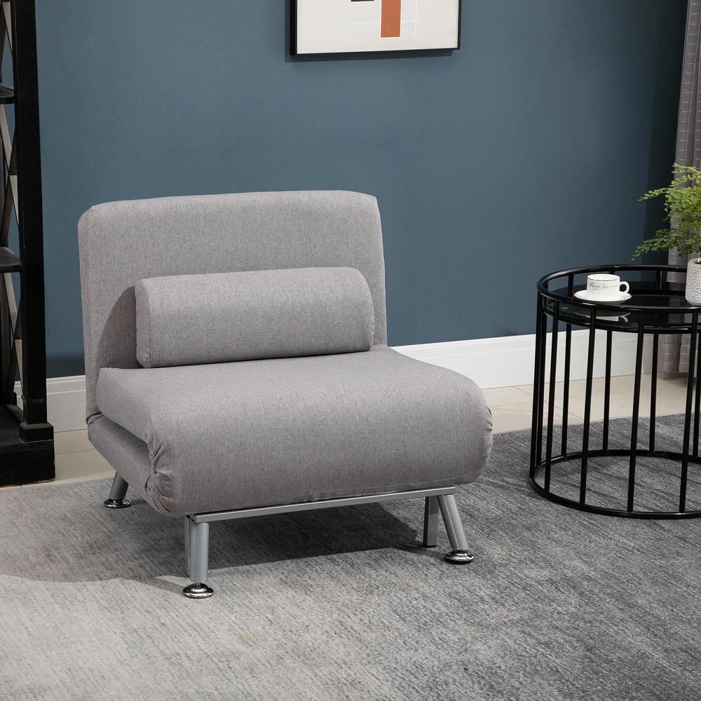 HOMCOM Adjustable Back Futon Sofa Chair - Grey Additional View 2