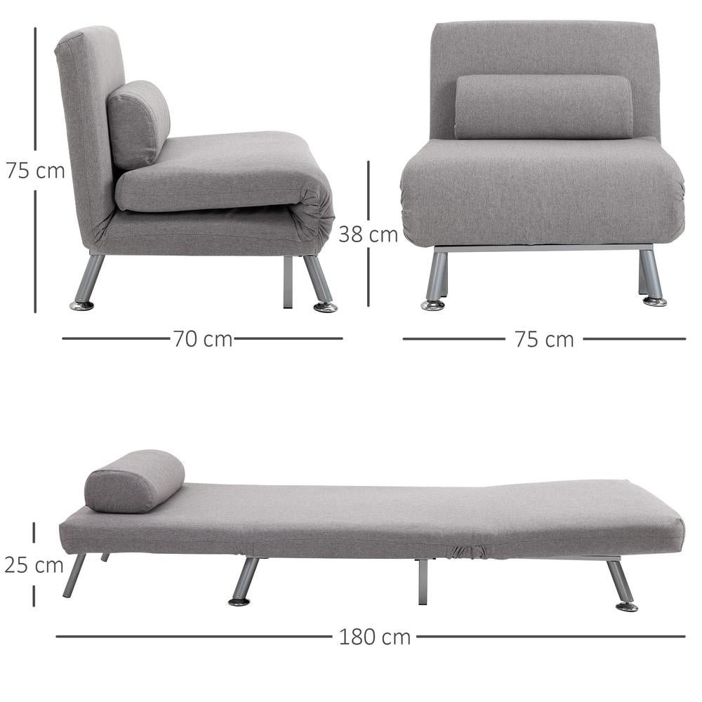 HOMCOM Adjustable Back Futon Sofa Chair - Grey Additional View 3