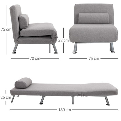 HOMCOM Adjustable Back Futon Sofa Chair - Grey Additional View 3