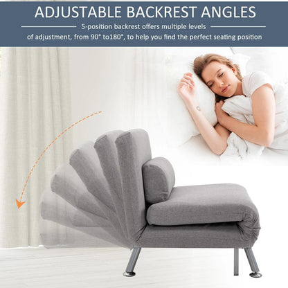 HOMCOM Adjustable Back Futon Sofa Chair - Grey Additional View 4