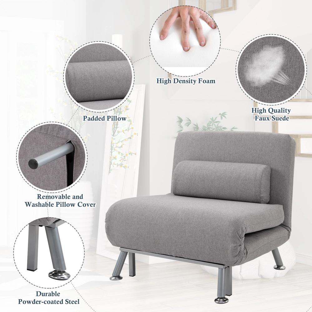 HOMCOM Adjustable Back Futon Sofa Chair - Grey Additional View 5