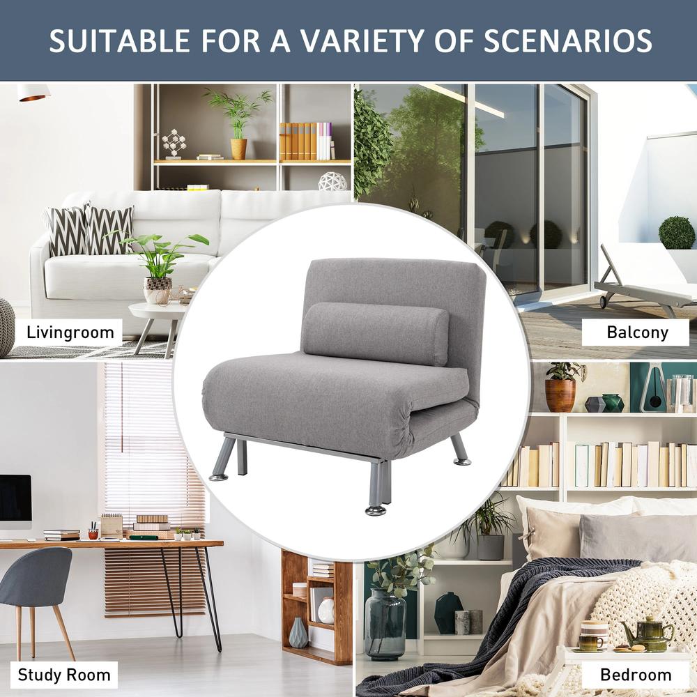 HOMCOM Adjustable Back Futon Sofa Chair - Grey Additional View 6