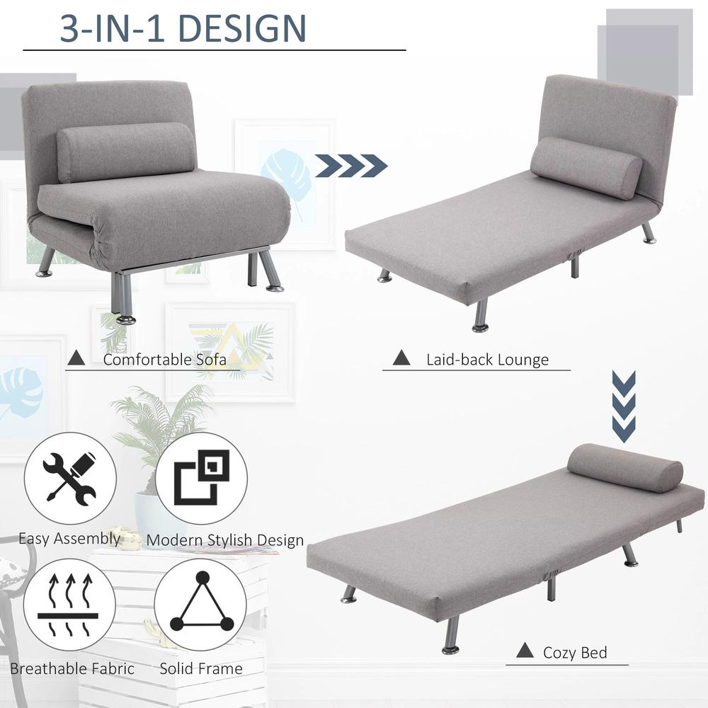 HOMCOM Adjustable Back Futon Sofa Chair - Grey Additional View 7