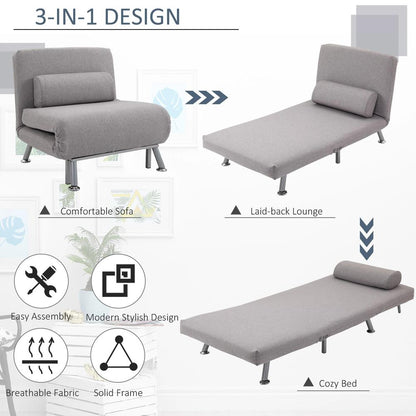 HOMCOM Adjustable Back Futon Sofa Chair - Grey Additional View 7