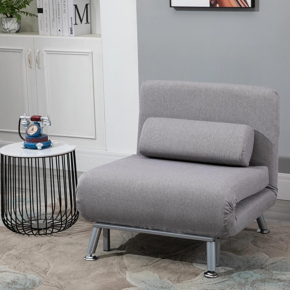 HOMCOM Adjustable Back Futon Sofa Chair - Grey Additional View 10