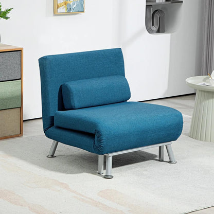 HOMCOM Single Linen-Look Sleeper Chair - Blue Additional View 2