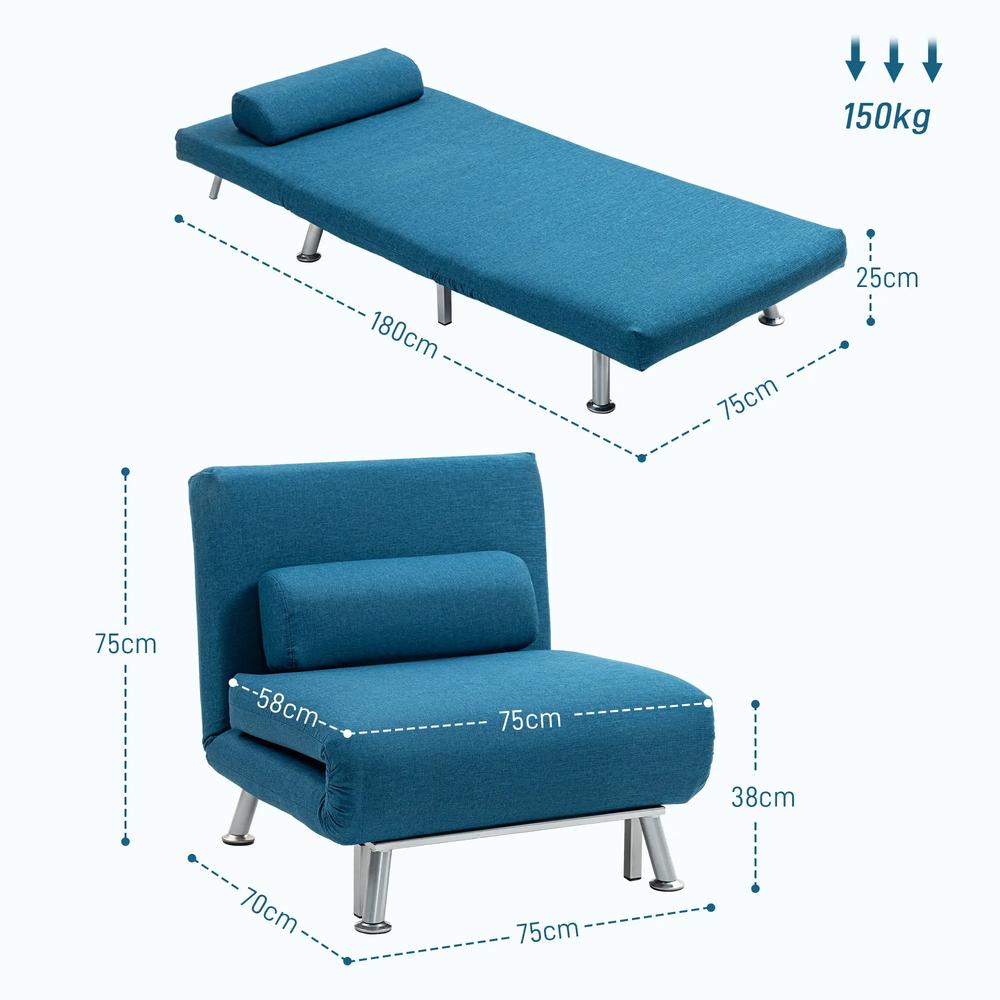 HOMCOM Single Linen-Look Sleeper Chair - Blue Additional View 3