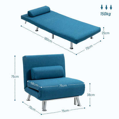 HOMCOM Single Linen-Look Sleeper Chair - Blue Additional View 3