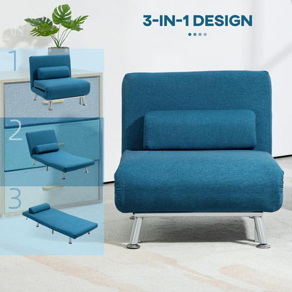 HOMCOM Single Linen-Look Sleeper Chair - Blue Additional View 4