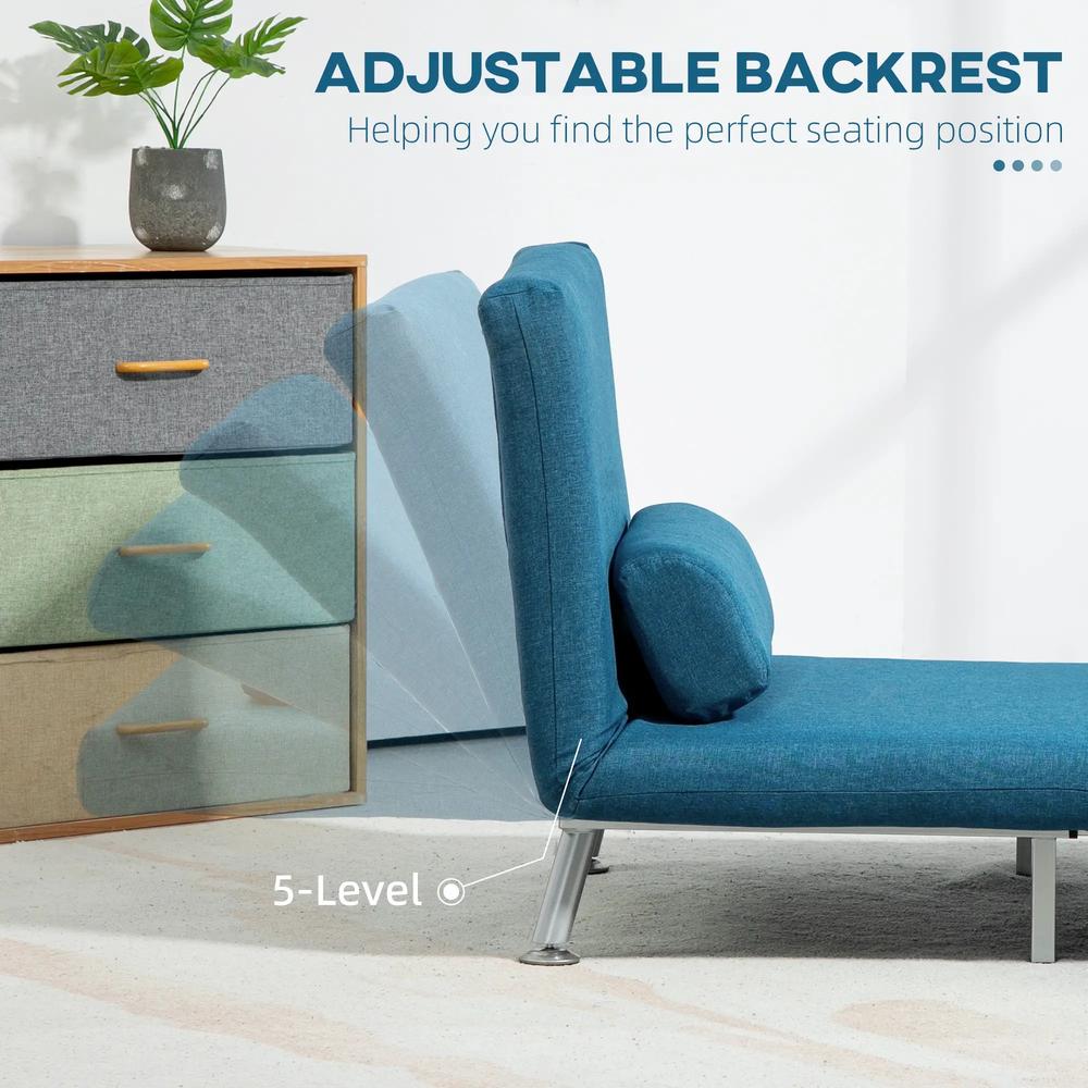 HOMCOM Single Linen-Look Sleeper Chair - Blue Additional View 5