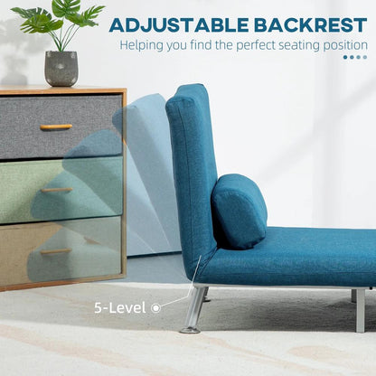 HOMCOM Single Linen-Look Sleeper Chair - Blue Additional View 5