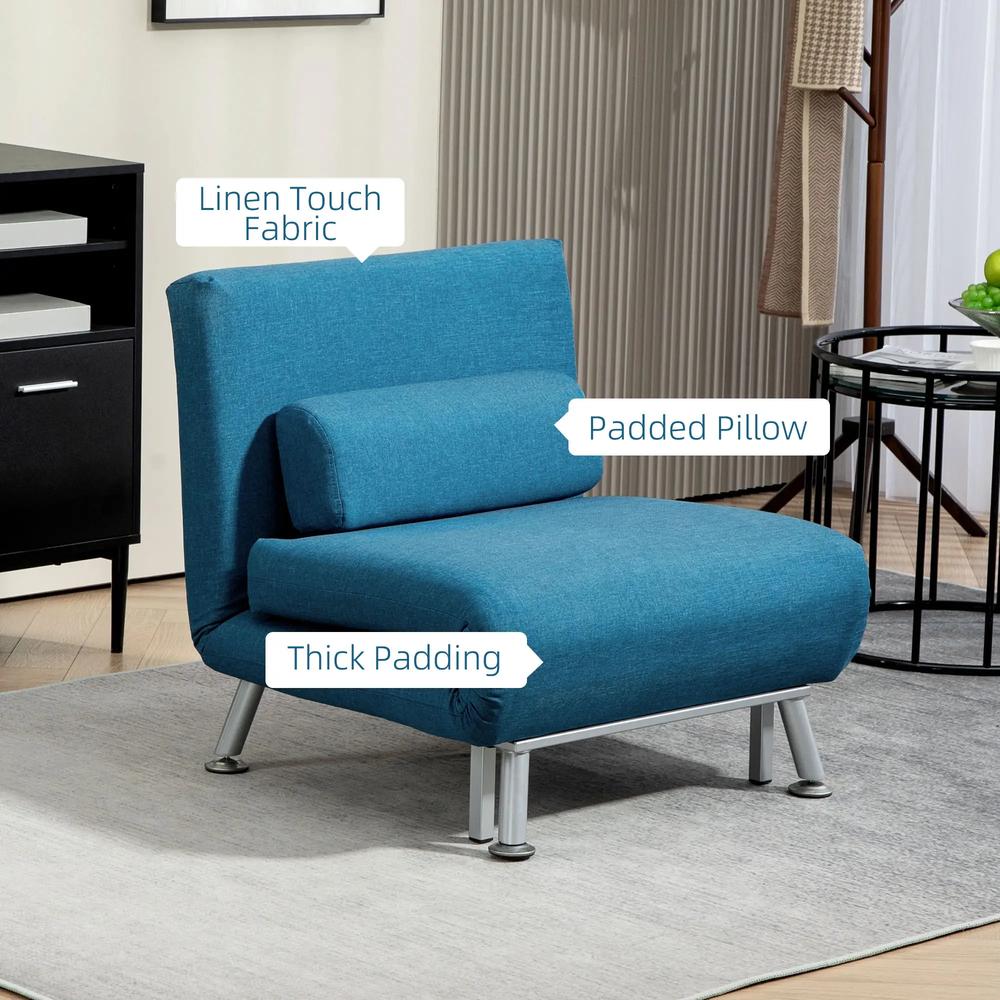 HOMCOM Single Linen-Look Sleeper Chair - Blue Additional View 6