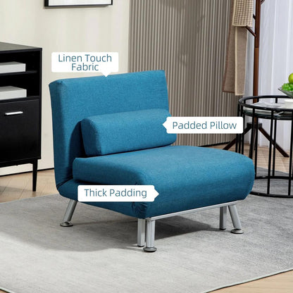 HOMCOM Single Linen-Look Sleeper Chair - Blue Additional View 6