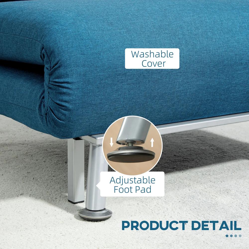 HOMCOM Single Linen-Look Sleeper Chair - Blue Additional View 7