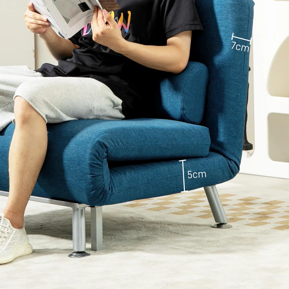 HOMCOM Single Linen-Look Sleeper Chair - Blue Additional View 8