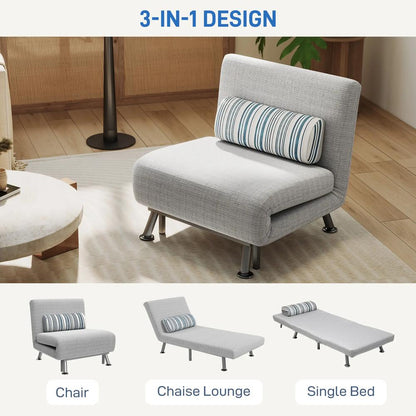 HOMCOM Single Sofa Bed, 1 Person Sleeper Foldable Lounge with Pillow, Light Grey Additional View 4