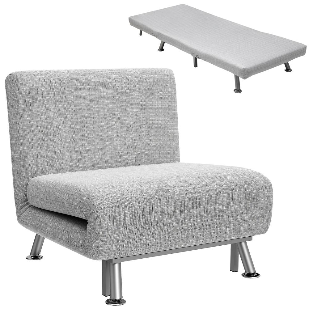 HOMCOM Single Sofa Bed, 1 Person Sleeper Foldable Lounge with Pillow, Light Grey