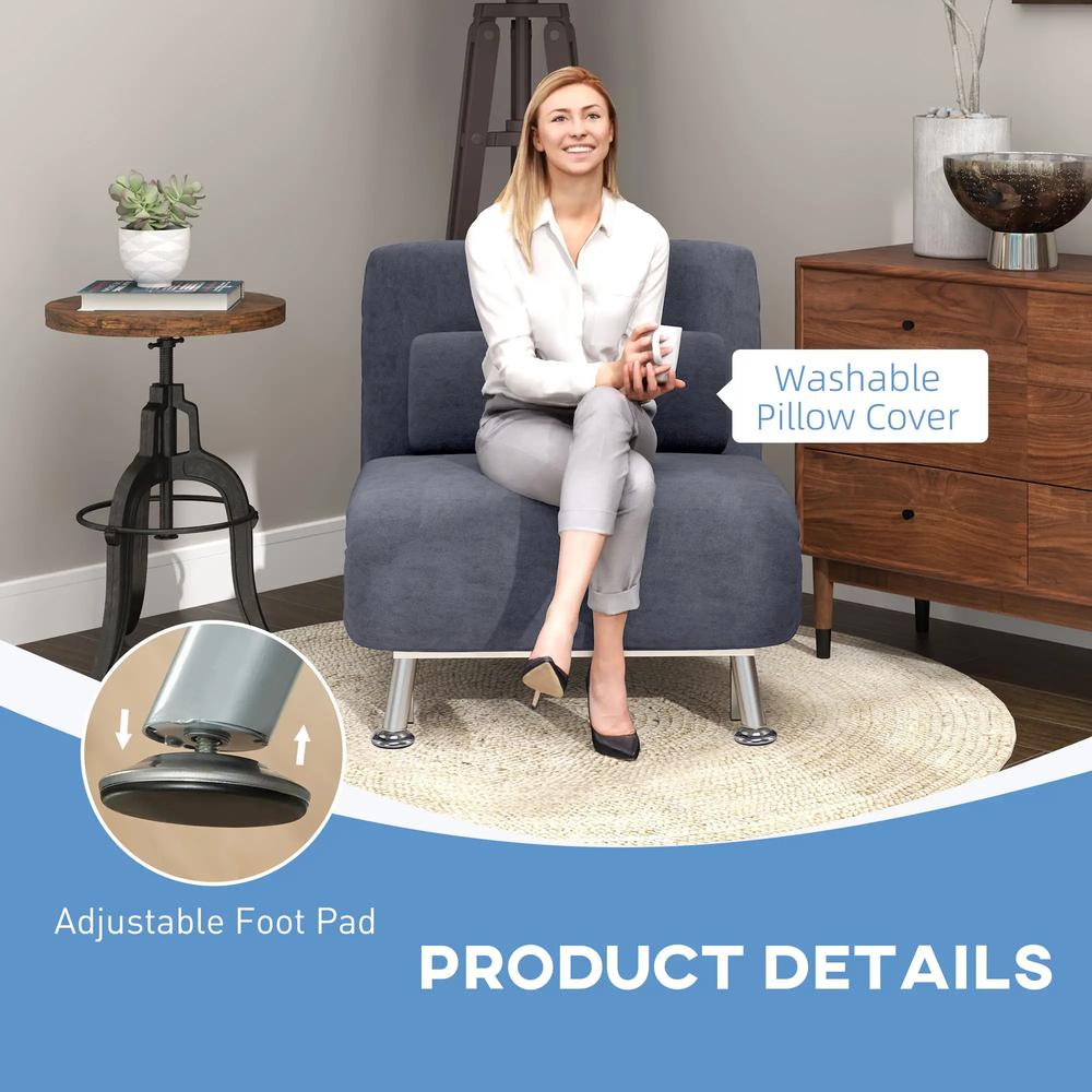 HOMCOM Single Velvet-Feel Sleeper Chair Additional View 18