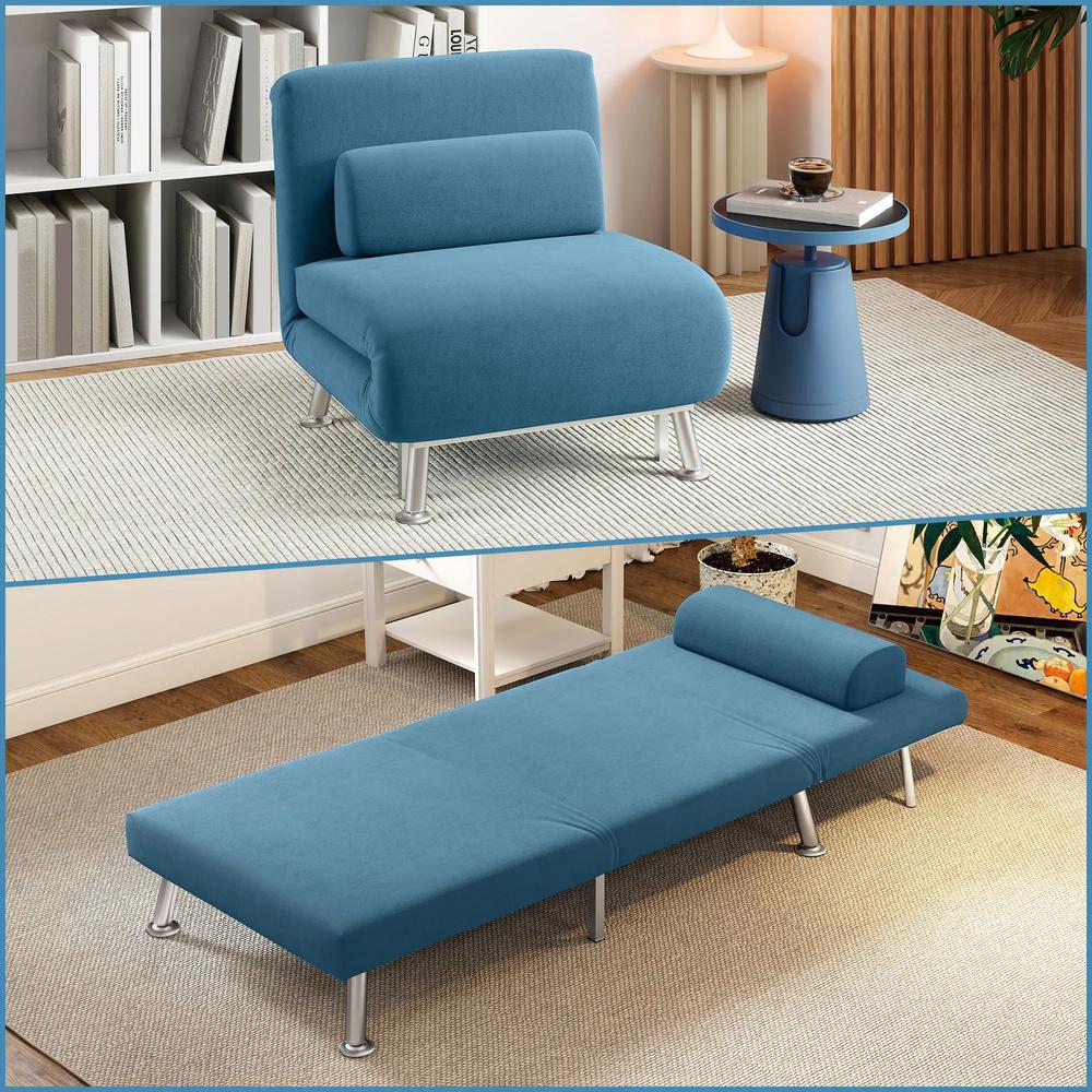 HOMCOM Single Velvet-Feel Sleeper Chair Additional View 2