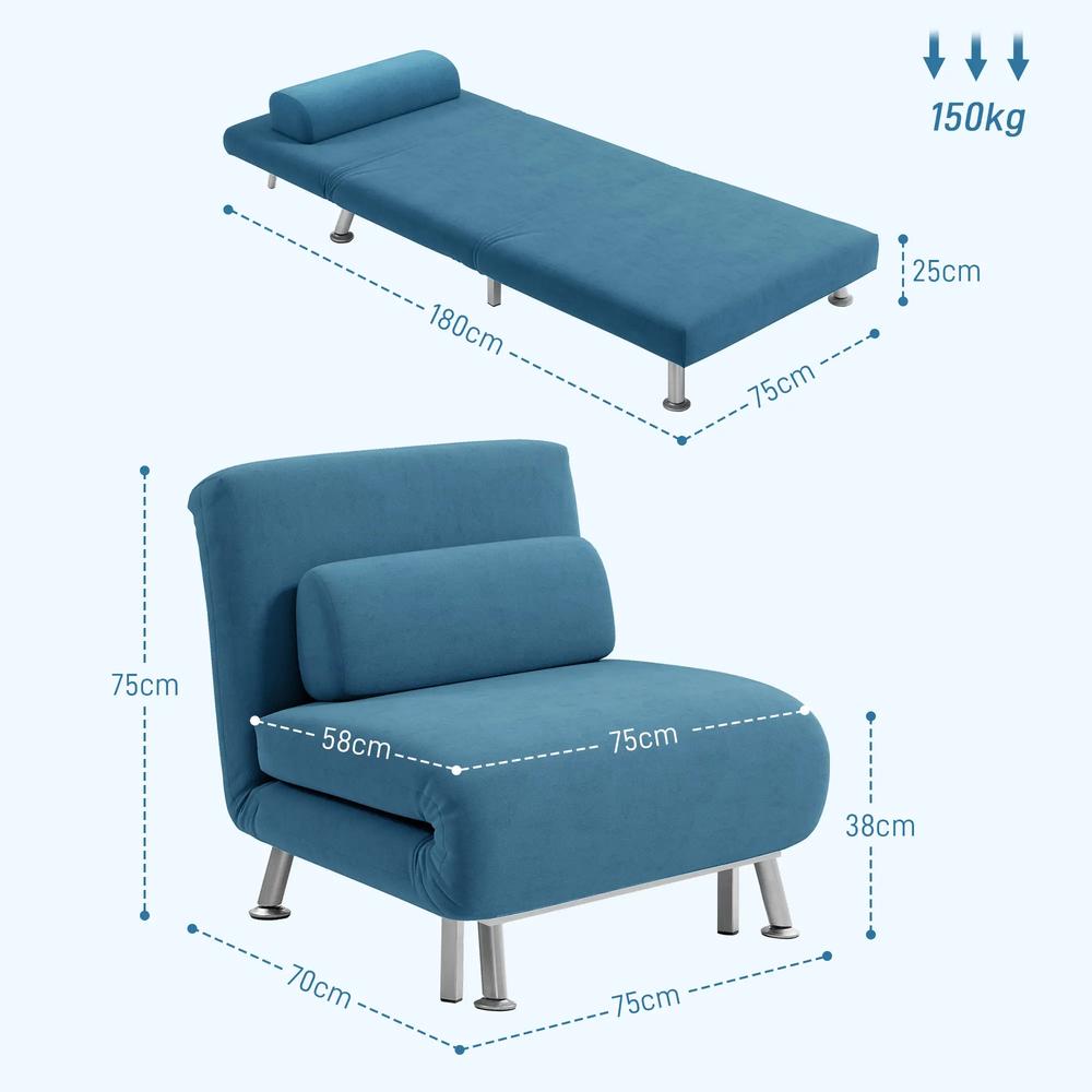 HOMCOM Single Velvet-Feel Sleeper Chair Additional View 3