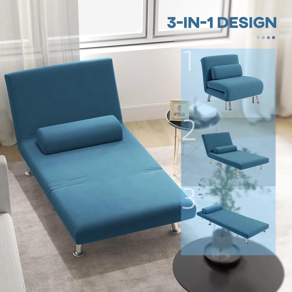 HOMCOM Single Velvet-Feel Sleeper Chair Additional View 4
