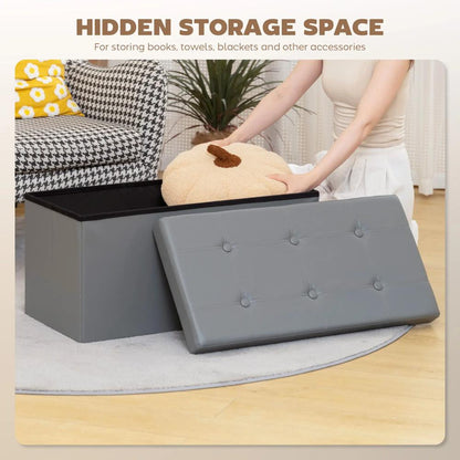 HOMCOM End of Bed Bench, Storage Ottoman Bench, 89L PU Leather Folding Foot Rest Stool, Grey Additional View 5