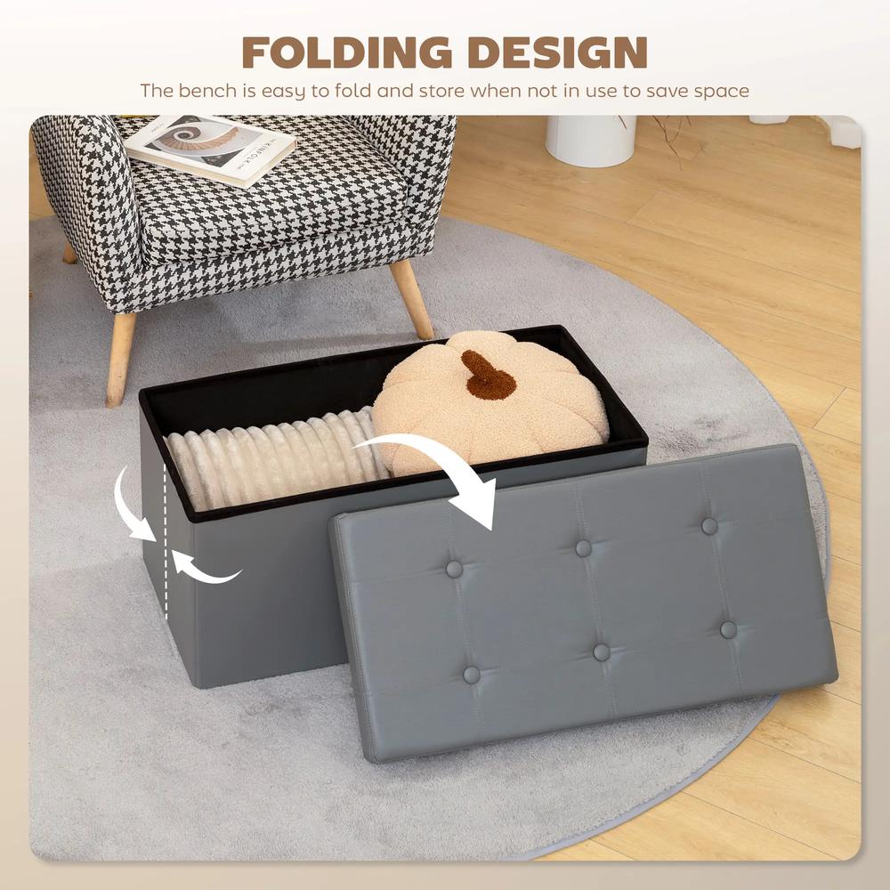 HOMCOM End of Bed Bench, Storage Ottoman Bench, 89L PU Leather Folding Foot Rest Stool, Grey Additional View 6