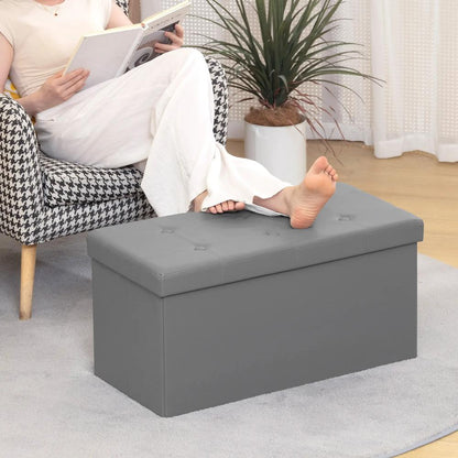 HOMCOM End of Bed Bench, Storage Ottoman Bench, 89L PU Leather Folding Foot Rest Stool, Grey Additional View 7