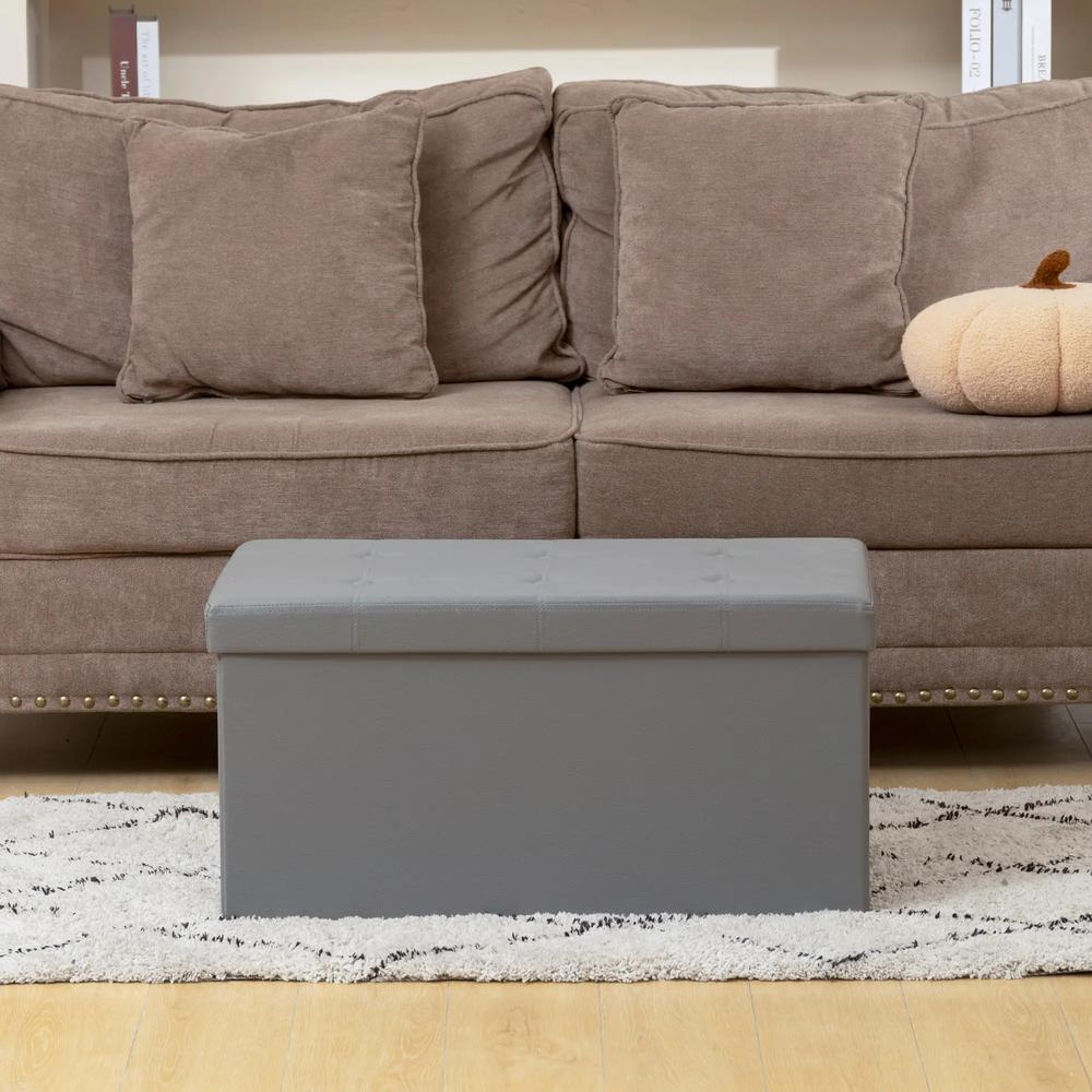 HOMCOM End of Bed Bench, Storage Ottoman Bench, 89L PU Leather Folding Foot Rest Stool, Grey Additional View 8