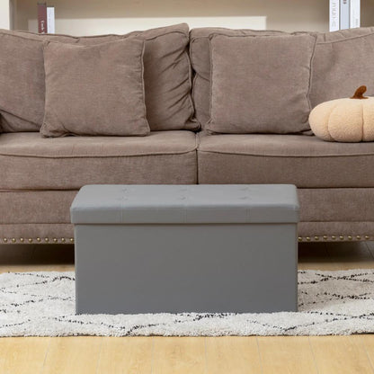 HOMCOM End of Bed Bench, Storage Ottoman Bench, 89L PU Leather Folding Foot Rest Stool, Grey Additional View 8