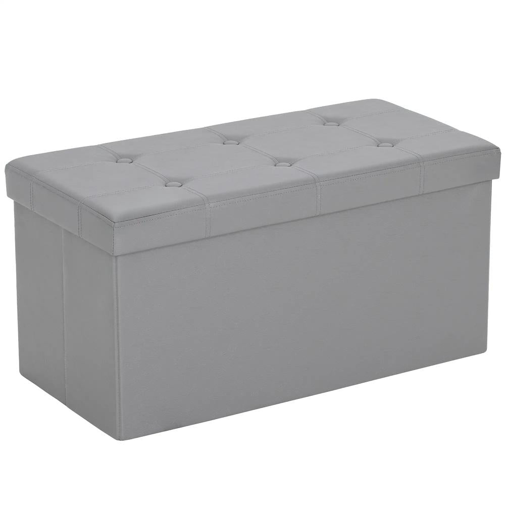 HOMCOM End of Bed Bench, Storage Ottoman Bench, 89L PU Leather Folding Foot Rest Stool, Grey