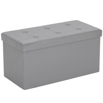 HOMCOM End of Bed Bench, Storage Ottoman Bench, 89L PU Leather Folding Foot Rest Stool, Grey