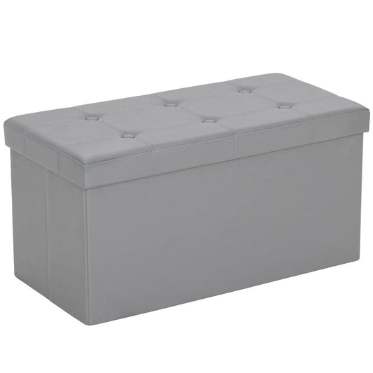 HOMCOM End of Bed Bench, Storage Ottoman Bench, 89L PU Leather Folding Foot Rest Stool, Grey