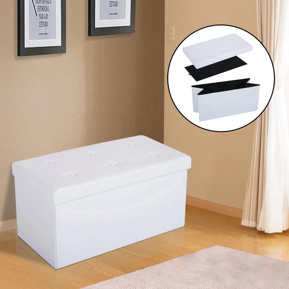 HOMCOM Folding Faux Leather Storage Cube Ottoman Bench Seat PU Rectangular Footrest Stool Box Additional View 13