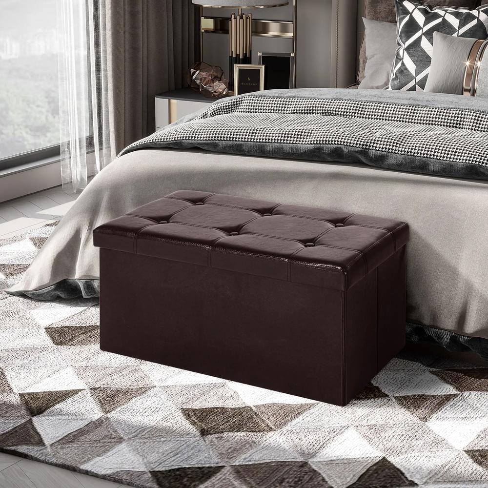 HOMCOM Folding Faux Leather Storage Cube Ottoman Bench Seat PU Rectangular Footrest Stool Box Additional View 2