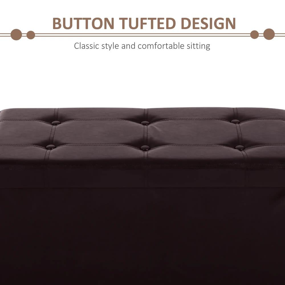 HOMCOM Folding Faux Leather Storage Cube Ottoman Bench Seat PU Rectangular Footrest Stool Box Additional View 4