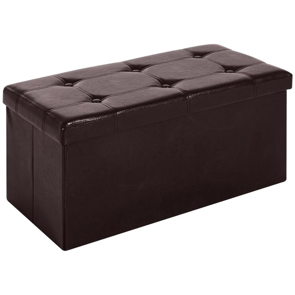 HOMCOM Folding Faux Leather Storage Cube Ottoman Bench Seat PU Rectangular Footrest Stool Box