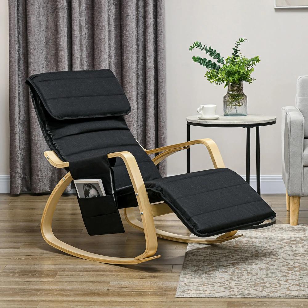 HOMCOM Rocking Lounge Chair Recliner Relaxation Lounging Relaxing Seat with Adjustable Footrest, Side Pocket and Pillow Additional View 11