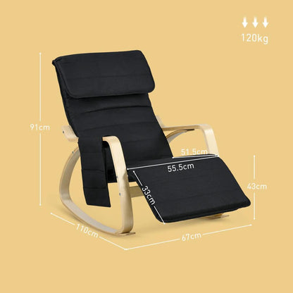 HOMCOM Rocking Lounge Chair Recliner Relaxation Lounging Relaxing Seat with Adjustable Footrest, Side Pocket and Pillow Additional View 12