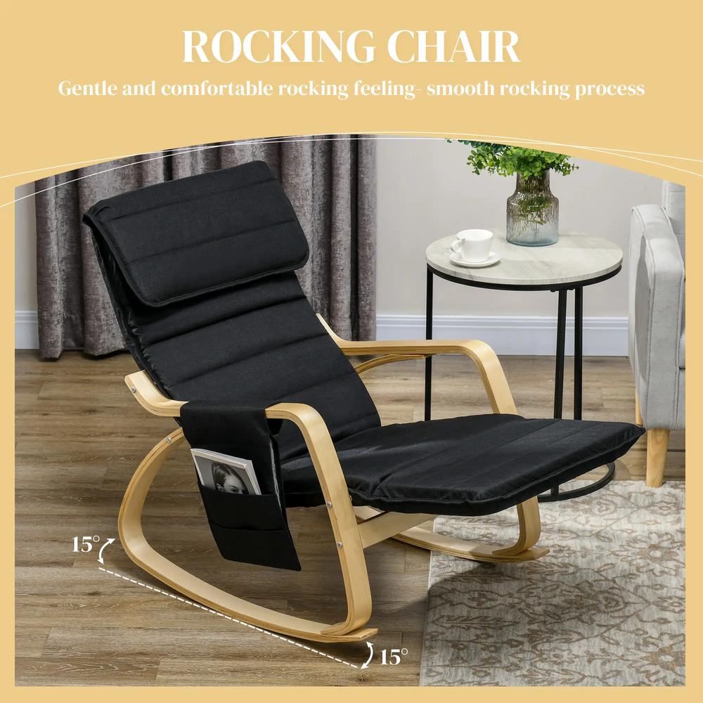 HOMCOM Rocking Lounge Chair Recliner Relaxation Lounging Relaxing Seat with Adjustable Footrest, Side Pocket and Pillow Additional View 13