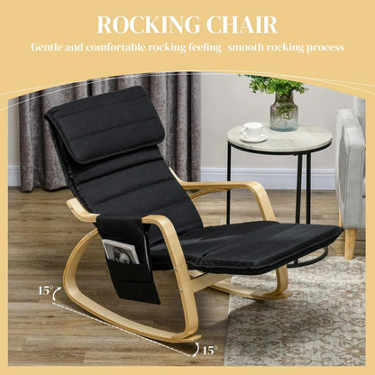 HOMCOM Rocking Lounge Chair Recliner Relaxation Lounging Relaxing Seat with Adjustable Footrest, Side Pocket and Pillow Additional View 13