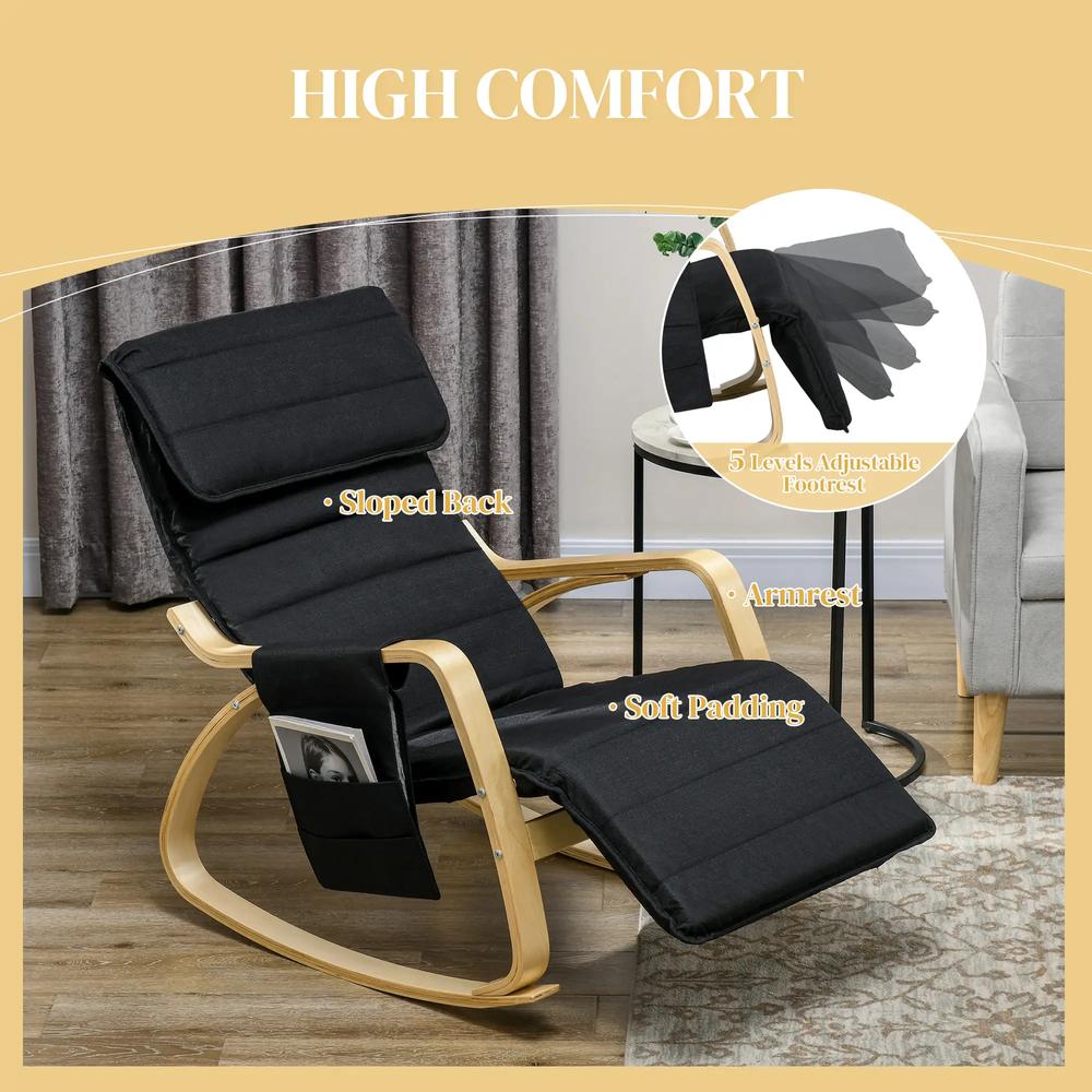 HOMCOM Rocking Lounge Chair Recliner Relaxation Lounging Relaxing Seat with Adjustable Footrest, Side Pocket and Pillow Additional View 14