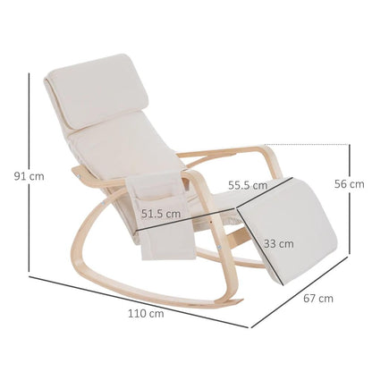 HOMCOM Rocking Lounge Chair Recliner Relaxation Lounging Relaxing Seat with Adjustable Footrest, Side Pocket and Pillow Additional View 3