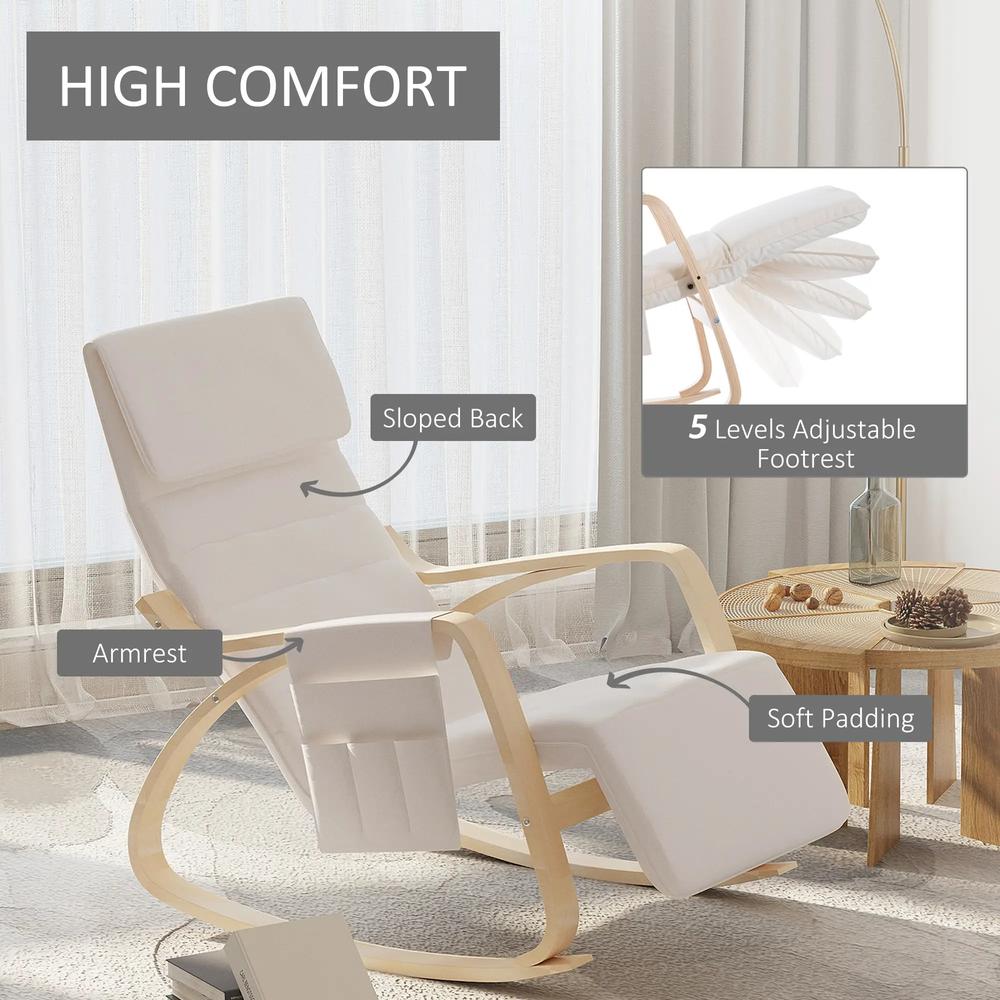 HOMCOM Rocking Lounge Chair Recliner Relaxation Lounging Relaxing Seat with Adjustable Footrest, Side Pocket and Pillow Additional View 5