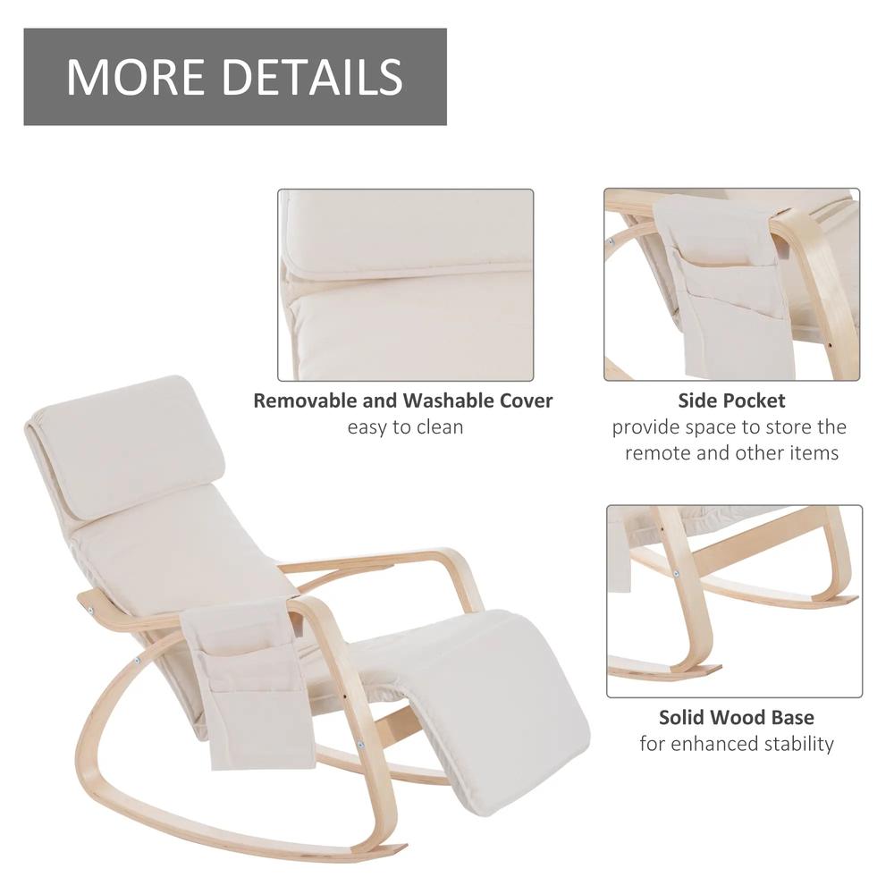 HOMCOM Rocking Lounge Chair Recliner Relaxation Lounging Relaxing Seat with Adjustable Footrest, Side Pocket and Pillow Additional View 6