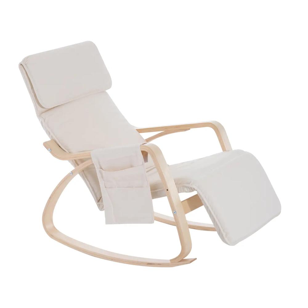 HOMCOM Rocking Lounge Chair Recliner Relaxation Lounging Relaxing Seat with Adjustable Footrest, Side Pocket and Pillow
